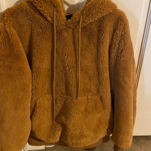 Forever 21 Fluffy Tan Pullover w/ Hood - Size S